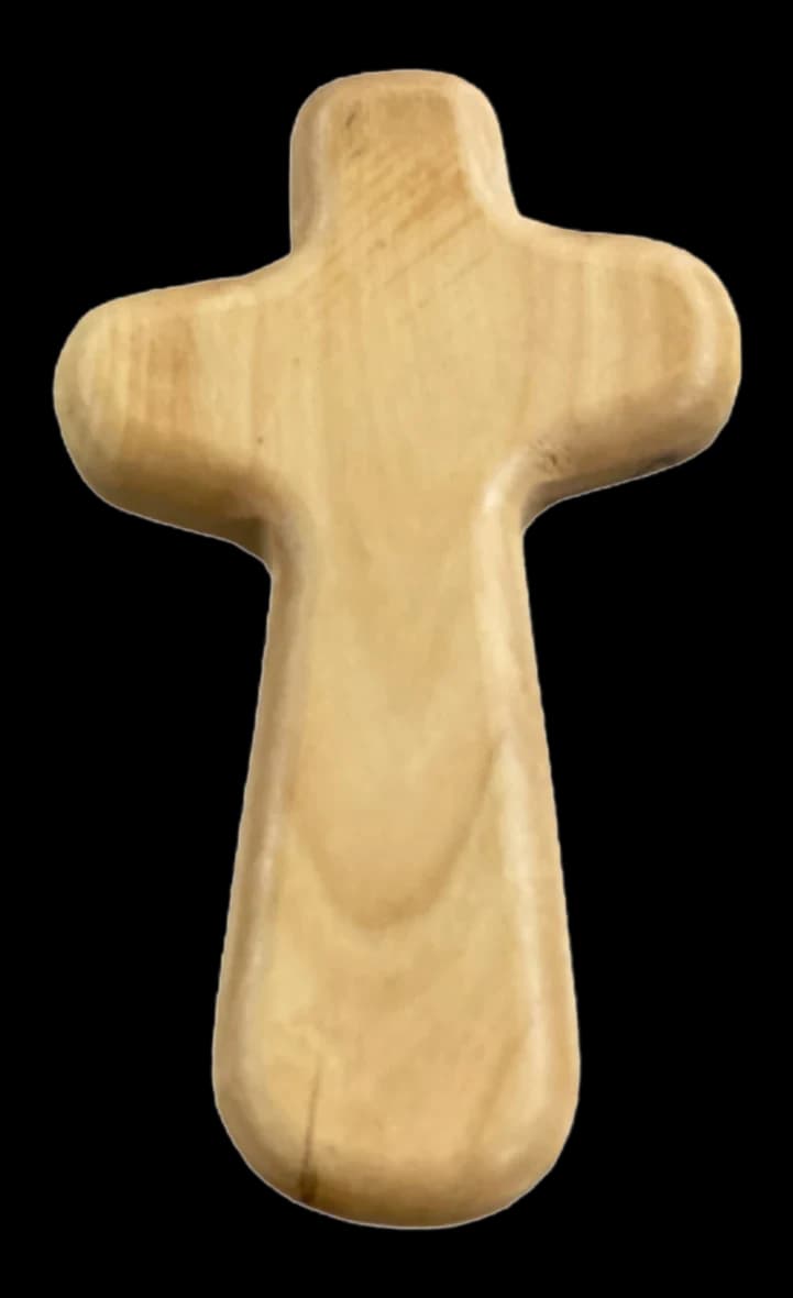 Smooth olive wood holding cross shaped to fit the palm