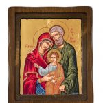 Olive Wood Holy Family Gold Plated Icon